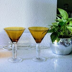 Vintage Mid-Century Amber Cocktail Glasses – Set of 2